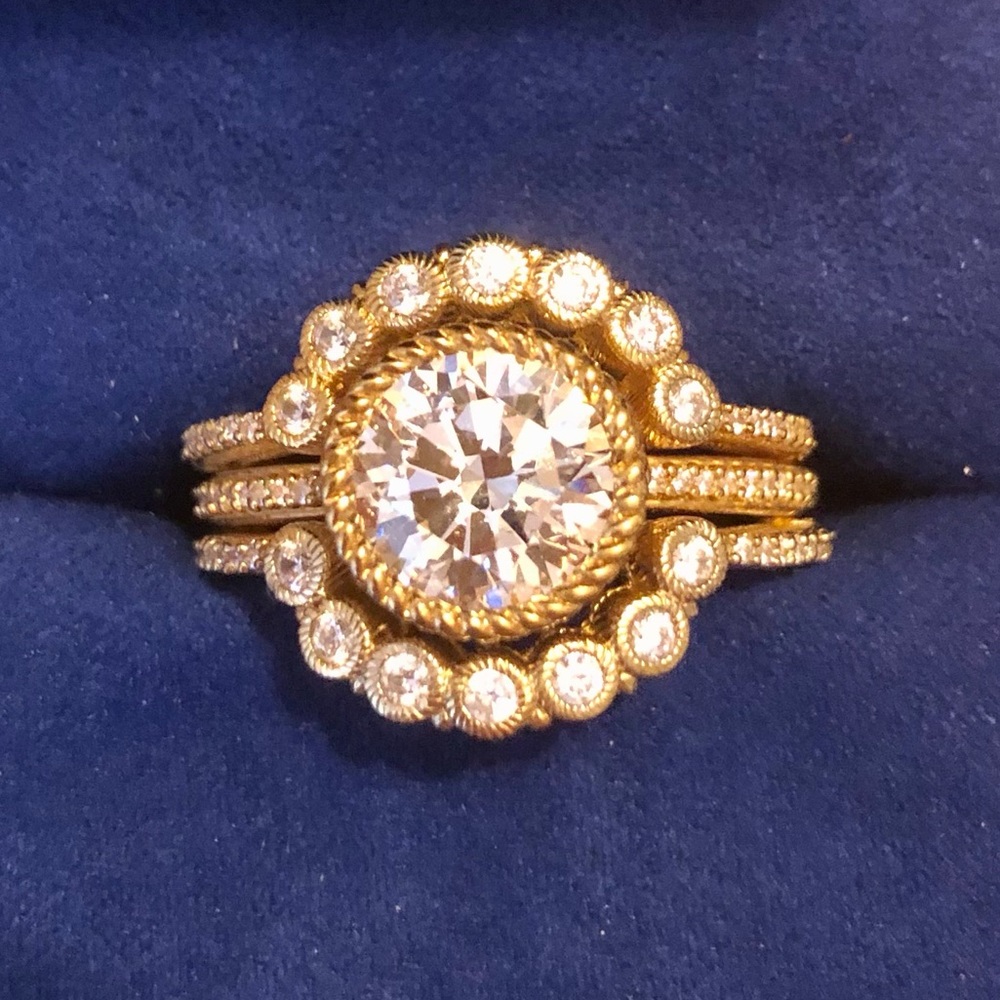 Judith Ripka Sterling Silver & 14kt Gold Clad 3 piece ring set. Size 8. - Picture 7 of 8